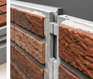 Illustratieve aansluiting tussen twee gevelpanelen met klinkerstrips